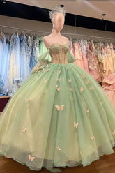 Dawn | Stunning Sage Green Butterfly Quinceanera Dresses with Bows – Perfect for Special Occasions - Sage - PromDressClub